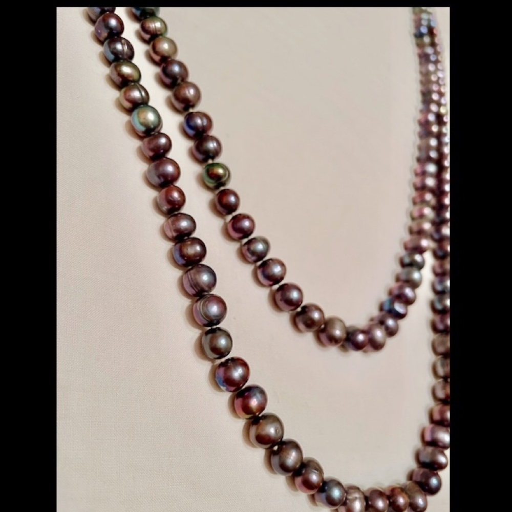 New, handmade green and purple fresh water pearl  rope necklace about 65"